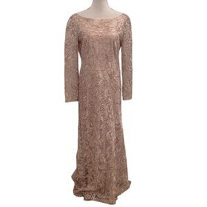 JS Collection Elegant Rose Gold Lace Long Sleeve Dress - 10